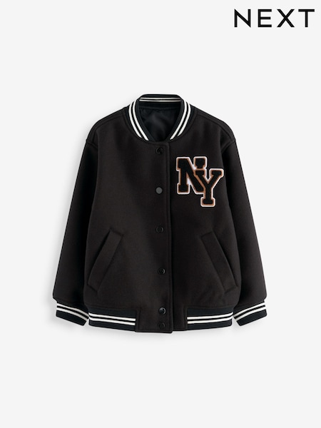 Black Varsity Bomber Jacket with Wool (3-16yrs) (B17851) | AED106 - AED142