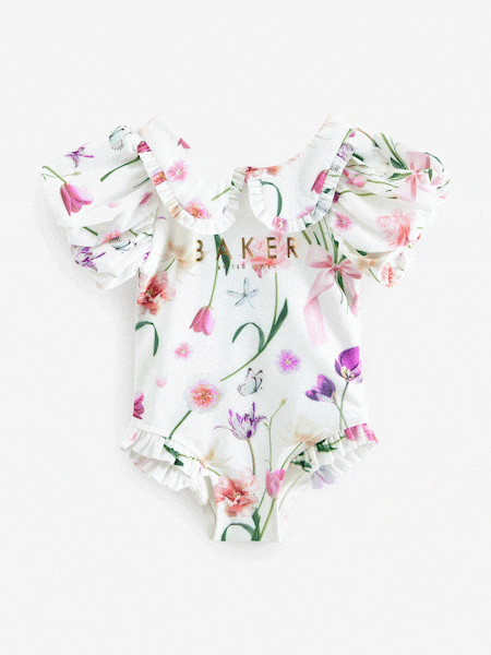 Baker by Ted Baker Floral Frill Collar White Swimsuit (B17865) | €29 - €32
