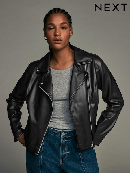 Black Faux Leather Fuller Bust Jacket (B17895) | €33
