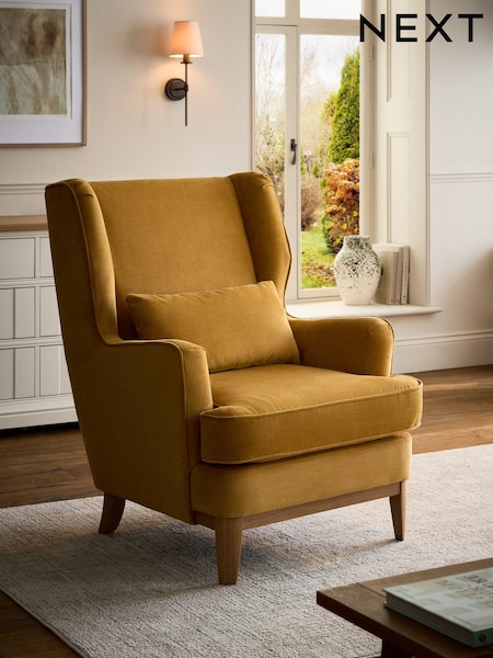 Fine Chenille Ochre Yellow Elswick Highback Armchair (B17962) | €520