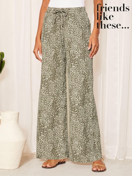 Verde kaki - Friends Like These Material Evazat încrețit Jersey Printed Elastic Waist Pantaloni (B17994) | 142 LEI