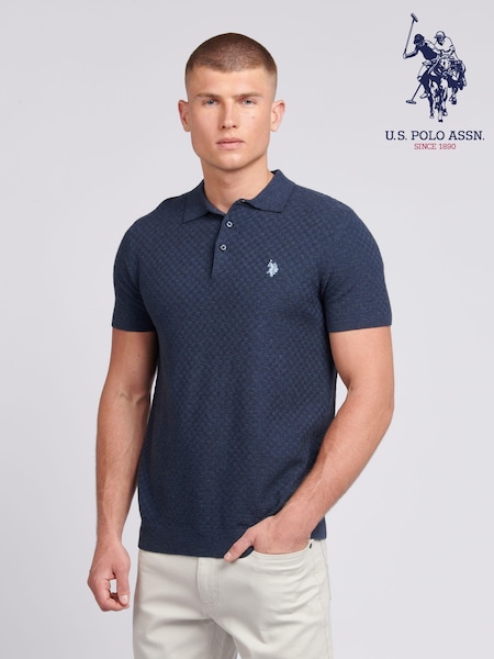 U.S. Polo Assn. Blue Mens Regular Fit Texture Knit Polo Shirt (B20050) | 346 QAR
