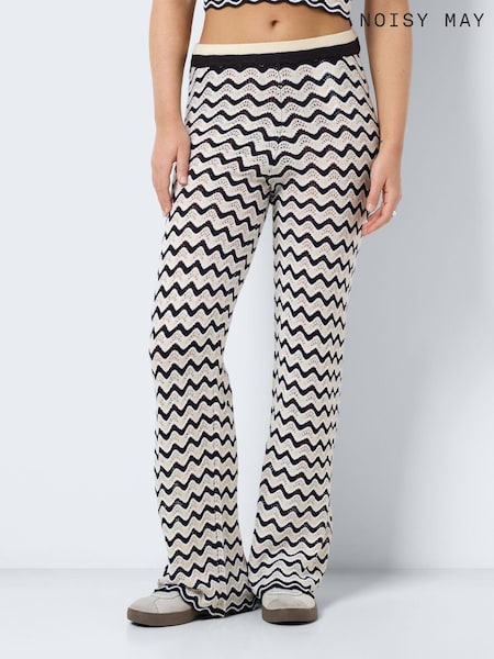 NOISY MAY Black Crochet Stripe Wide Leg Holiday Trousers (B20051) | €20