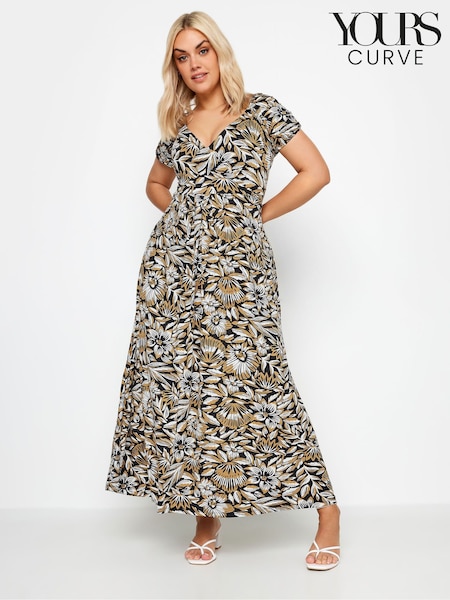 Yours Curve Black Floral Print Tiered Maxi Dress (B20072) | €21.50