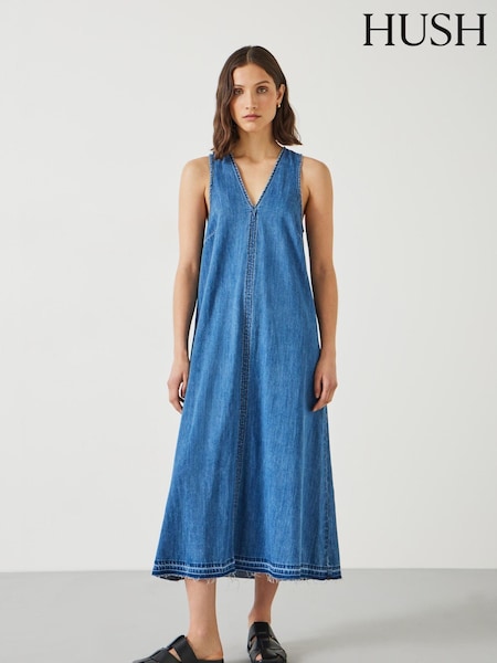 Hush Blue 100% Cotton Tatum Denim Maxi Dress (B20109) | €60
