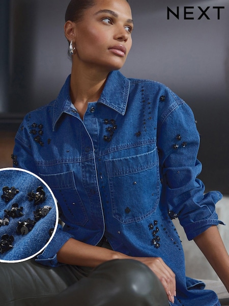 Mid Blue Embellished Denim 100% Cotton Shirt (B20152) | €23