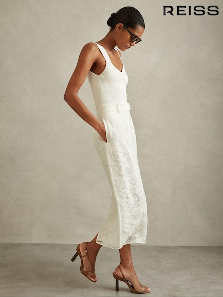 Reiss Ivory Denva Burnout Floral Midi Skirt (B20179) | €227