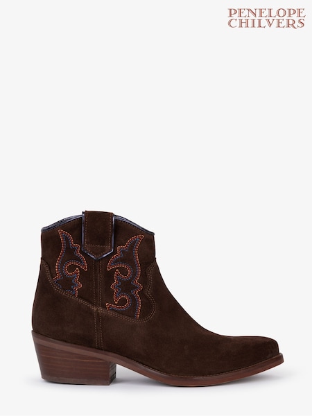 Penelope Chilvers Cassidy Suede Embroidered Brown Boots (B20204) | ‏1,353‏₪