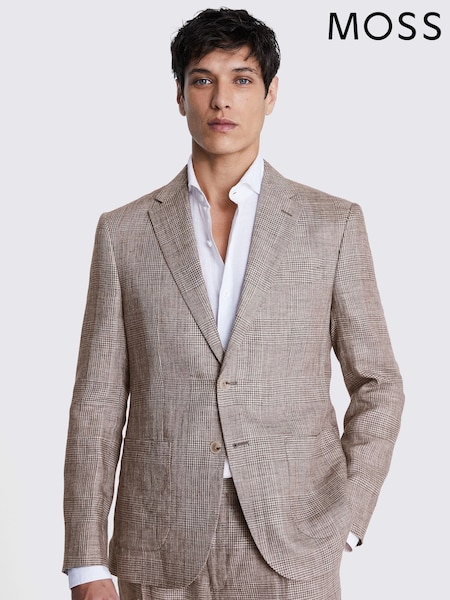 MOSS Brown Slim Fit Check Linen Jacket (B20207) | €114