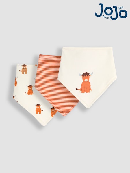 JoJo Maman Bébé Ecru Highland Cow Dribble Bibs 3 Pack (B20243) | AED70