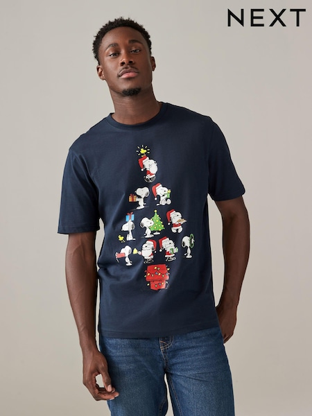 Navy Snoopy 100% Cotton Licence Christmas T-Shirt (B20249) | €14