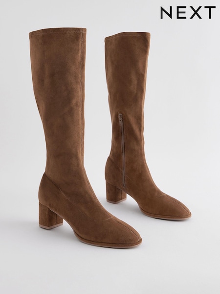 Tan Brown Standard/Wide Fit Forever Comfort® Sock Block Knee High Boots (B20256) | $107
