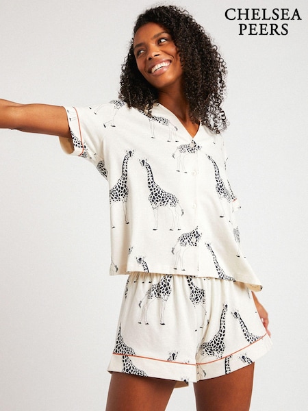 Chelsea Peers White Button Up Organic Cotton Short Pyjamas Set (B20274) | €60