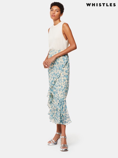Whistles Blue Shaded Floral Midi Skirt (B20323) | €79