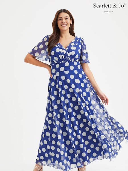 Scarlett & Jo Blue Isabelle Angel Sleeve Maxi Dress (B20358) | $166