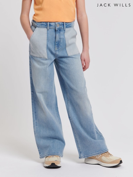 Jack Wills Blue Girls Wide Leg Reverse Pocket 100% Cotton Jeans (B20393) | R$ 445 - R$ 535