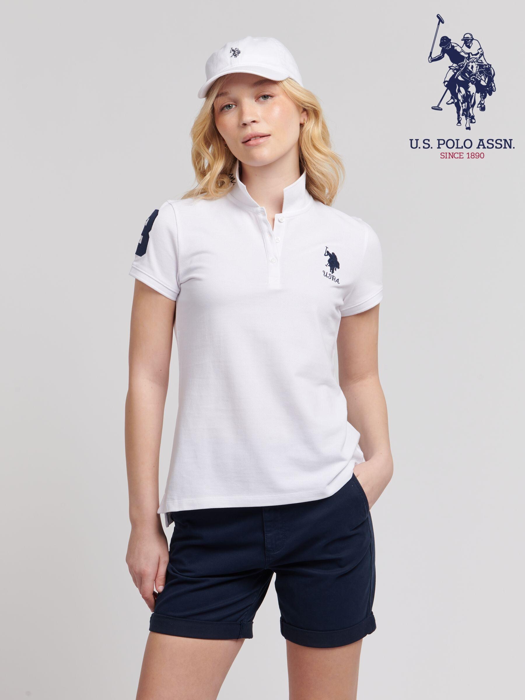 Women's white short sleeve polo shirt discount