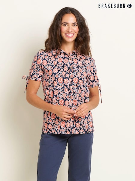 Brakeburn Red 100% Cotton Boho Floral Blouse (B20510) | €27