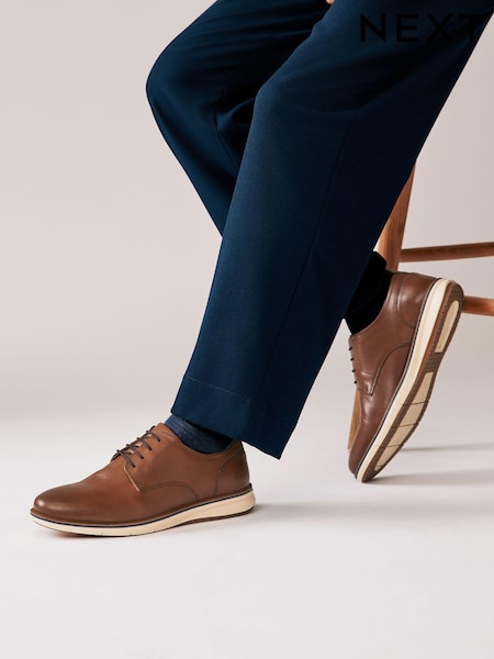Rumenorjava-rjava - Leather Derby Shoes (B20567) | € 37