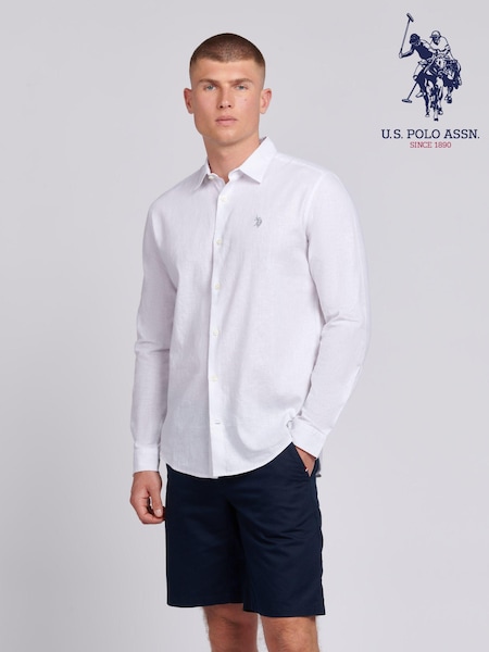 U.S. Polo Assn. White Linen Blend Mens Shirt (B20586) | AED349