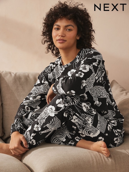 Black & White Tiger 100% Cotton Long Sleeve Pyjamas (B20736) | €15