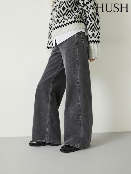 Hush Grey Abi Wide Leg 100% Cotton Jeans (B20815) | $163