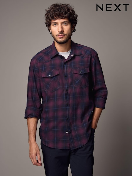 Red/Navy Blue Check Long Sleeve 100% Cotton Oxford Shirt (B20843) | €34