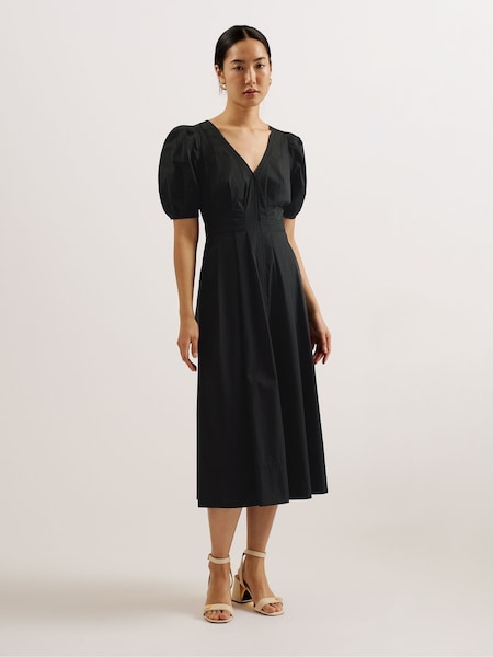 Ted Baker Black Ledra Puff Sleeve Midi Dress (B20875) | €134