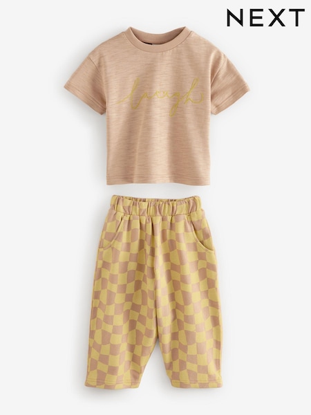 Yellow Checkerboard Short Sleeve T-Shirt And Wide Leg 100% Cotton Trousers (3mths-7yrs) (B20890) | €8 - €10.50