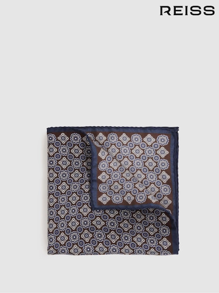 Reiss Navy/Chocolate Salerno Silk Medallion Print Pocket Square (B20896) | €50
