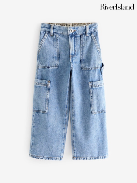 River Island Girls Mid Wash Carpenter 100% Cotton Straight Jeans (B20906) | 108 LEI