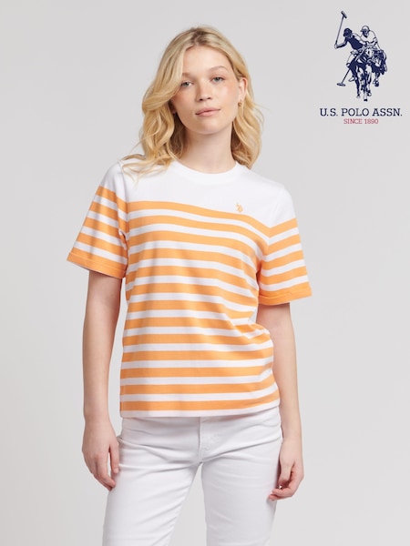 U.S. Polo Assn. Orange Womens Regular Fit Stripe 100% Cotton T-Shirt (B20912) | $52