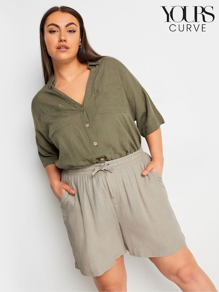 Yours Curve Natural Y Natural Brown Linen Shorts (B20926) | €32