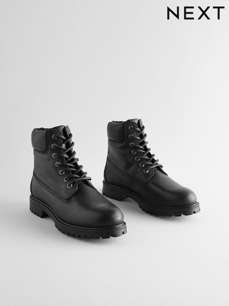 Black Leather Lace-Up Boots (B20938) | AED157