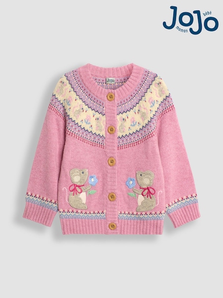 JoJo Maman Bébé Pink Mouse Knit Fairisle Pattern Cardigan (B21059) | 1,742 UAH