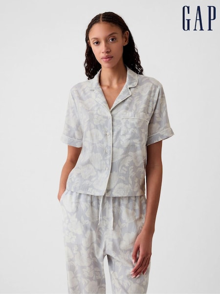 Gap Grey Floral Linen-Blend Pyjama Shirt (B21119) | €17