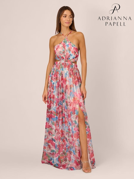 Adrianna Papell Pink Foiled Chiffon Maxi Dress (B21173) | 524 QAR