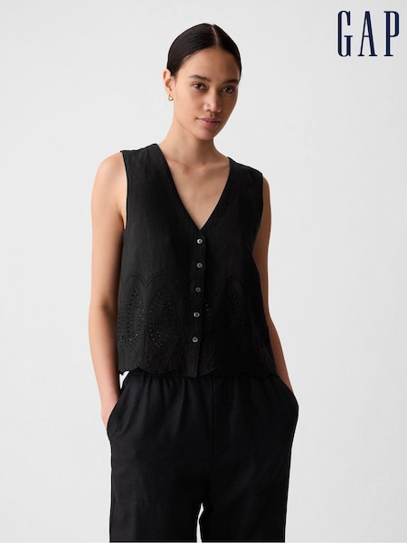 Gap Black Linen Blend Waistcoat Vest (B21227) | €27