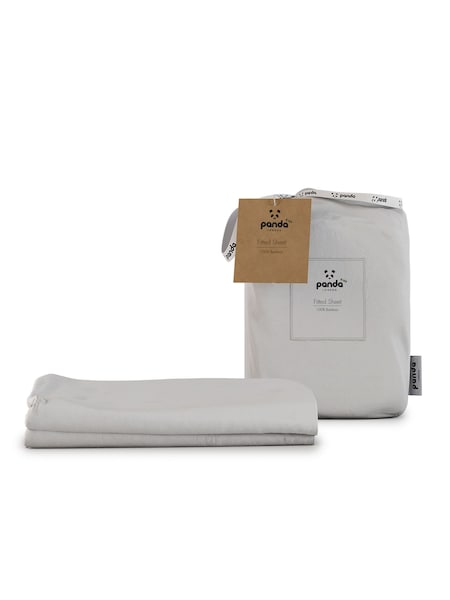 Panda London Pure White Panda Kids Bamboo Viscose Set of Two Fitted Cot Fitted Sheets (B21297) | 163 QAR