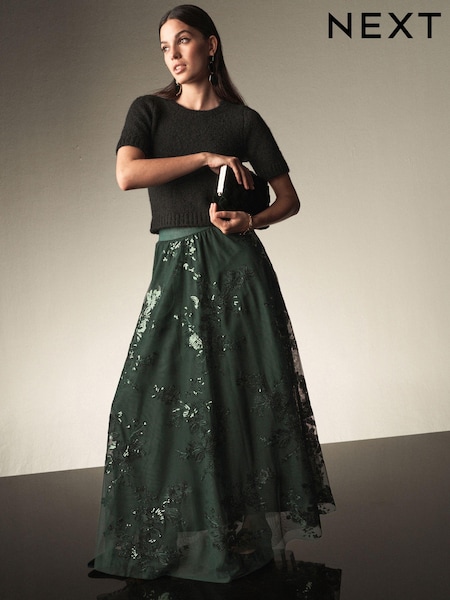 Green Sequin Maxi Skirt (B21323) | 188 QAR