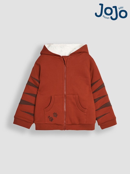 JoJo Maman Bébé Rust Orange Tiger Appliqué Novelty Cosy Hoodie (B21390) | €46
