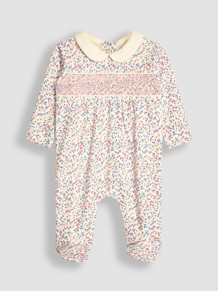 JoJo Maman Bébé Cream Pretty Smocked Sleepsuit (B21467) | AED147