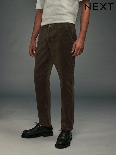 Тъмнокафяв - Slim Fit Corduroy Chino Trousers (B21536) | BGN76