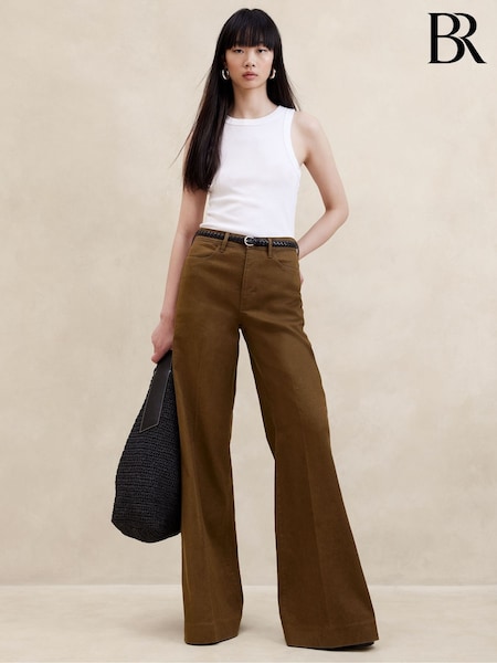 Banana Republic Brown Italian Linen Cotton Wide Leg Trousers (B21554) | €83