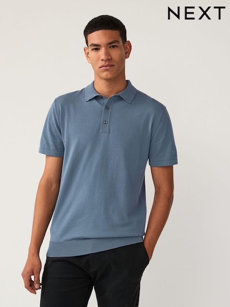 Slate Blue Slim Fit Knitted Polo Shirt (B21558) | $36