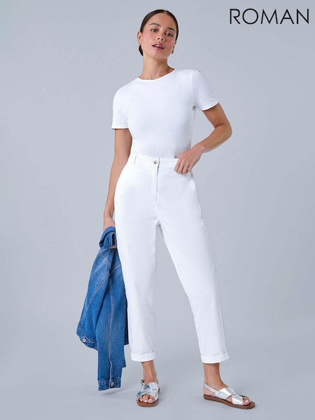 Roman White Cotton Blend Stretch Chino Trousers (B21588) | 1,923 UAH
