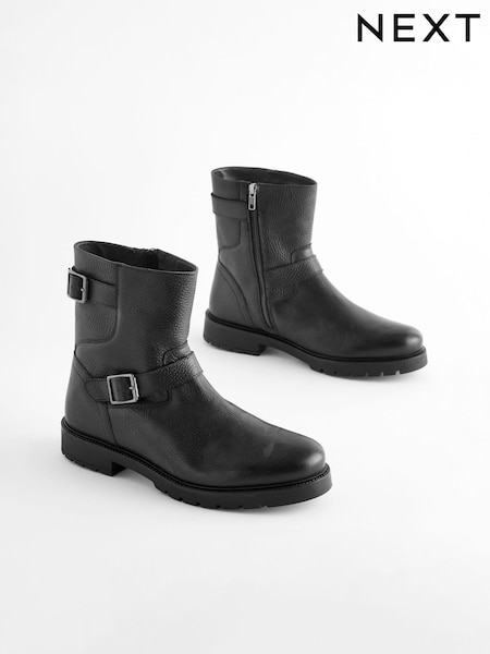 Svart - Leather Biker Boots (B21606) | kr777