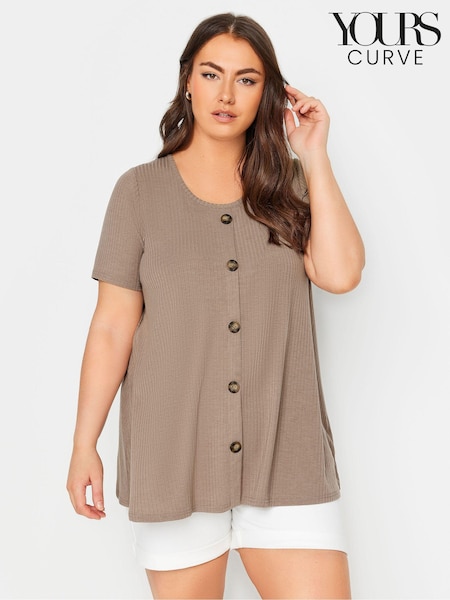 Yours Curve Brown Button Front Ribbed Tunics (B21623) | €28