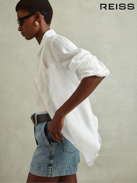 Reiss White Belle Linen Button-Through Shirt (B21663) | AED706