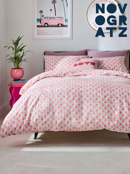 Novogratz Pink Delphine Flower 100% Cotton Duvet Cover and Pillowcase Set (B21678) | €34 - €74